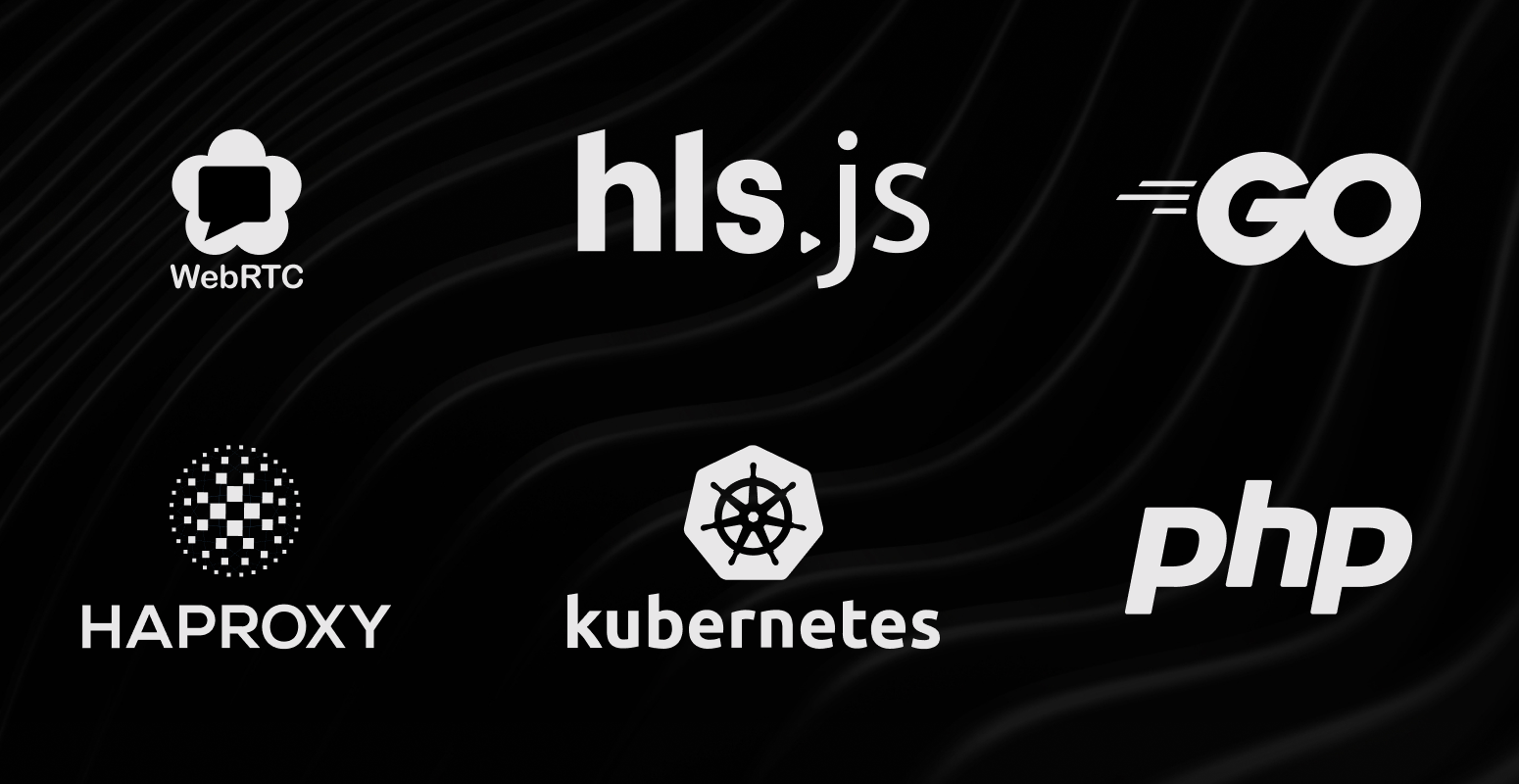 WebRTC, hls.js, Go, HAProxy, Kubernetes, PHP